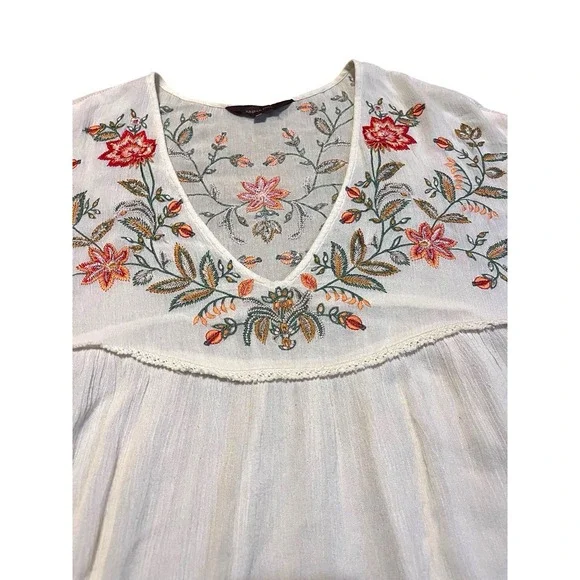Ranna Gill Anthropologie Floral Embroidered V-Neck Blouse Bohemian Cream Large - Picture 7 of 10